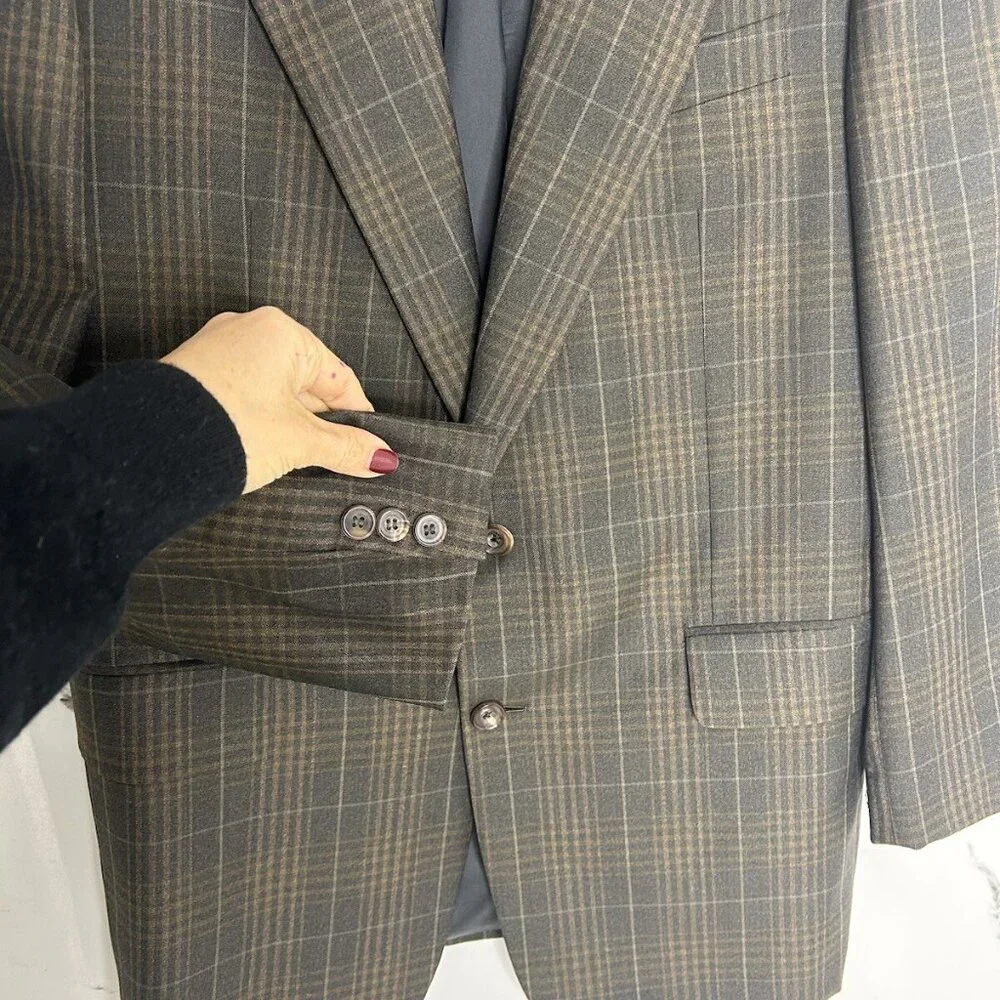 VTG 41 R Loro Piana Tasmanian Wool 120's Plaid Brown Blazer Sports Coat Career